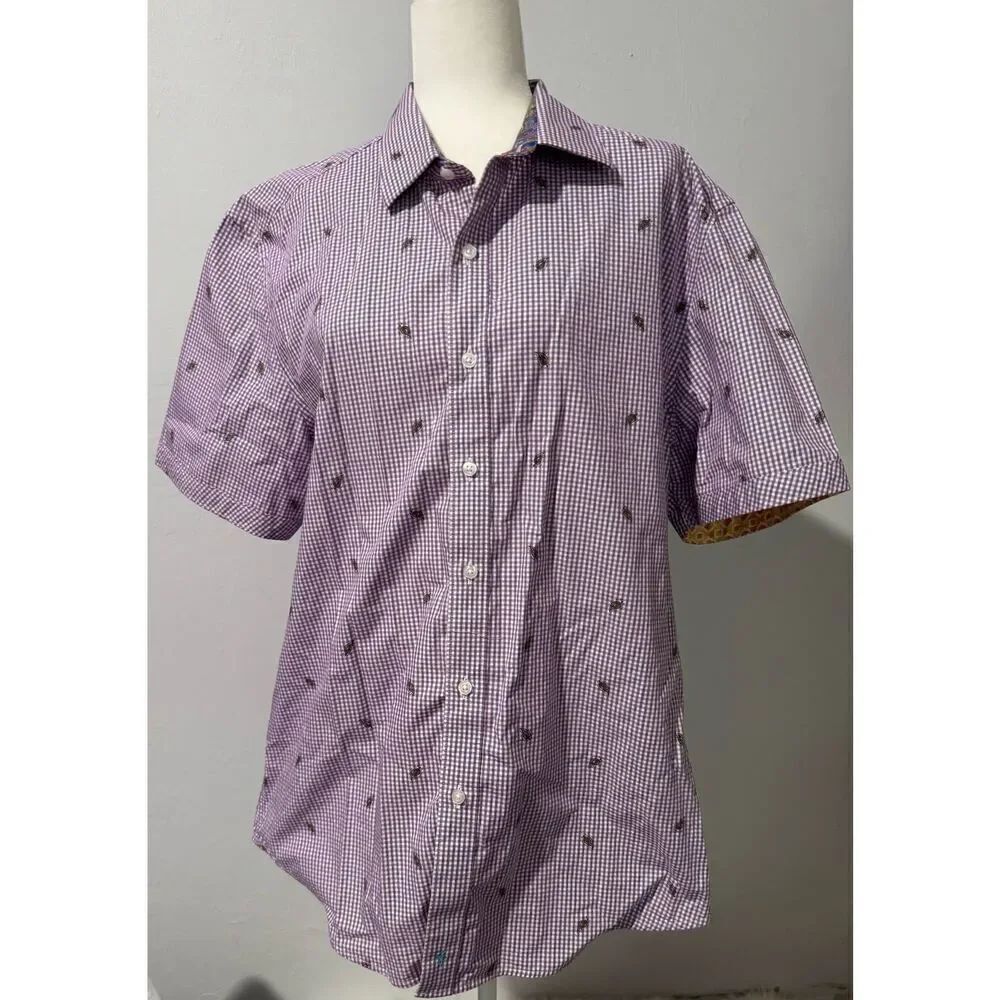 Robert Graham purple print button front short sleeve top XL